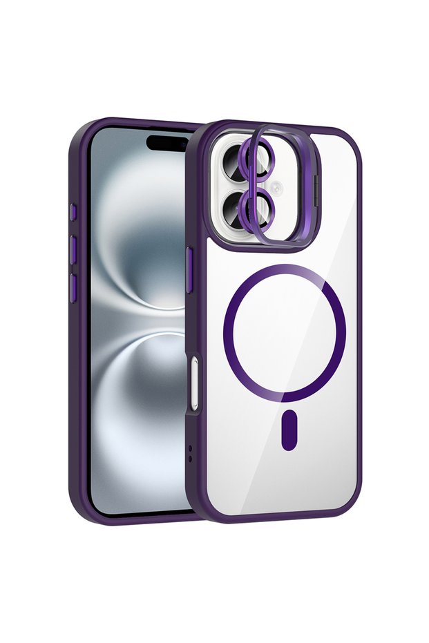 iPhone 16 Case with Camera Stand, Magsafe Supported, Transparent Back, Silicone Senk