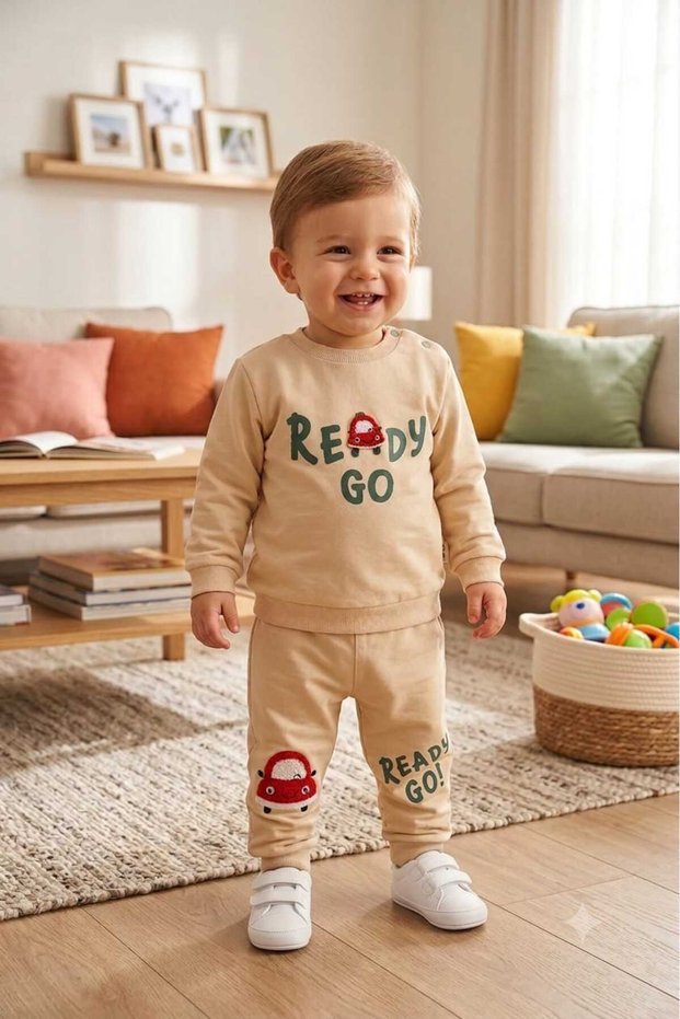 Ready Go Printed Süzene Car Embroidered 100% Cotton Baby Boy Seasonal Underwear and Top 2-Piece Set