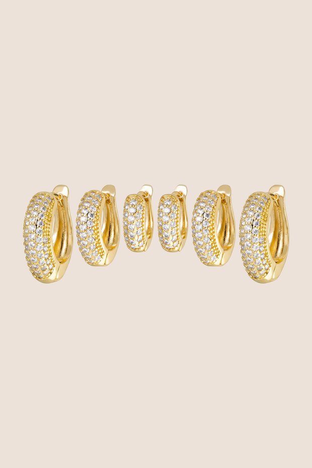 Gold Color Zircon Stone Curved 6-Piece Hoop Earring Set
