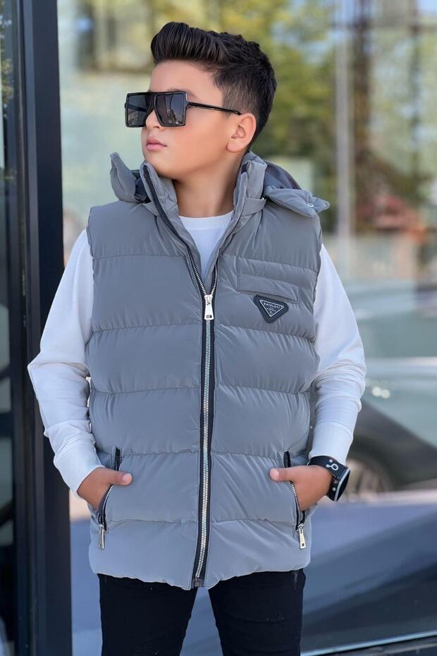 Boy's Snap Fastener Hooded Nova Fabric Inflatable Vest Ylk3026