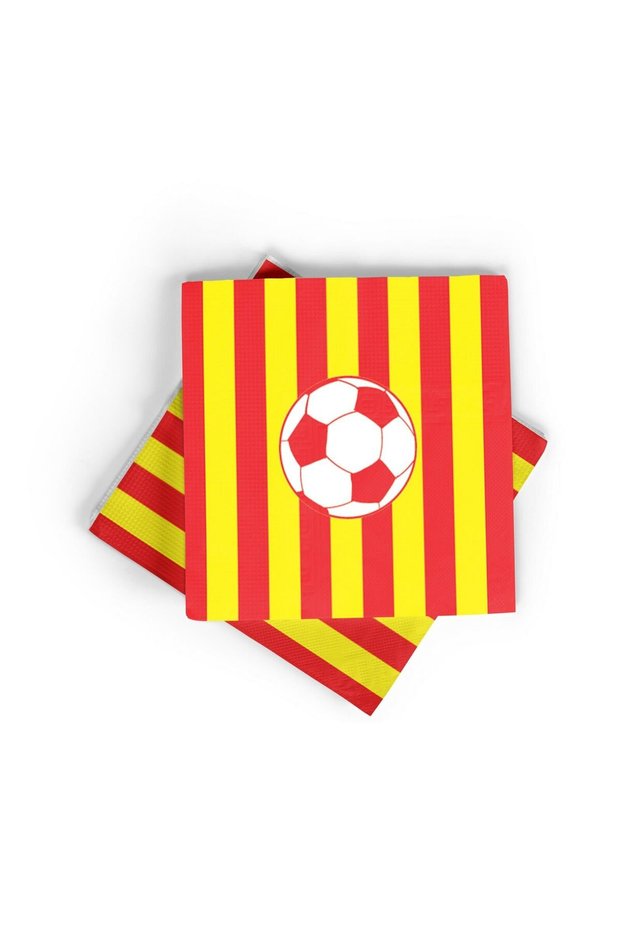 Yellow Red Football Themed Paper Napkins 33X33 cm 16 Pieces