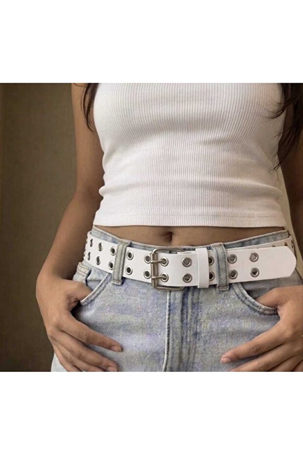Eyelet Unisex Gothic White Belt