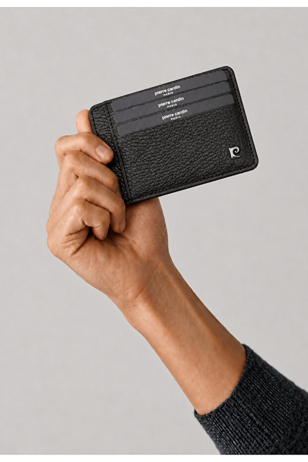 Plain Slim Men's Floater Leather Black Card Holder - 100% Genuine Leather Card Holder - Men's Leather Accessory Gift