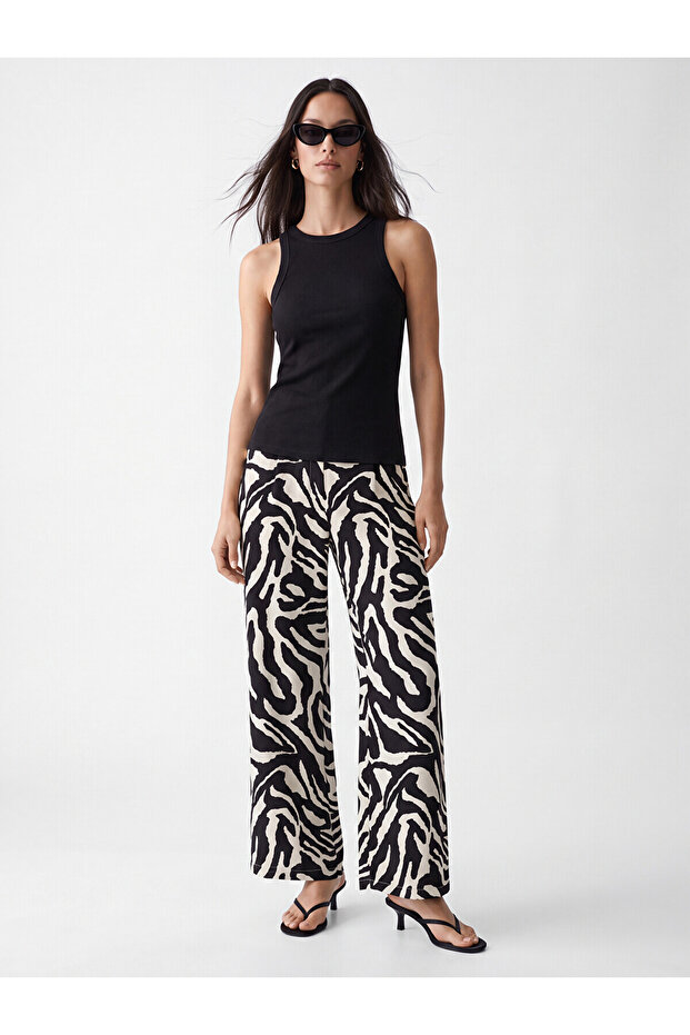 Nevavm Women's Patterned Trousers with Elastic Waist