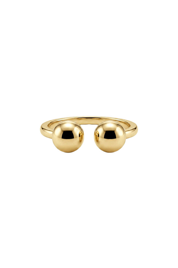 Steel Double Ball Adjustable Ring Gold