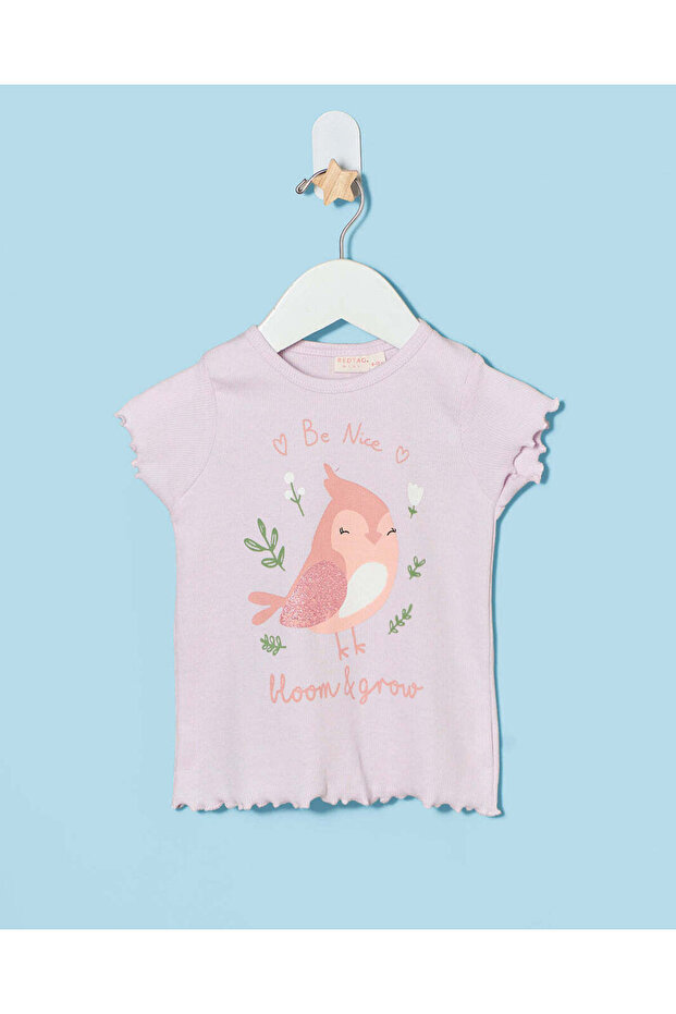 Infant Girls Lilac Printed Rib T Shirt
