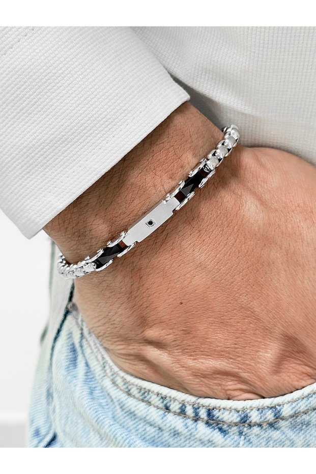 Silver and Black Steel Men's Bracelet Frj10224A-J 2 Year Warranty Gift Boxed