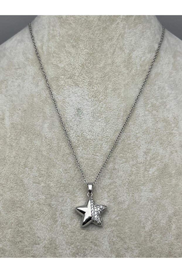 26Kly54 - Steel Star Stone Necklace