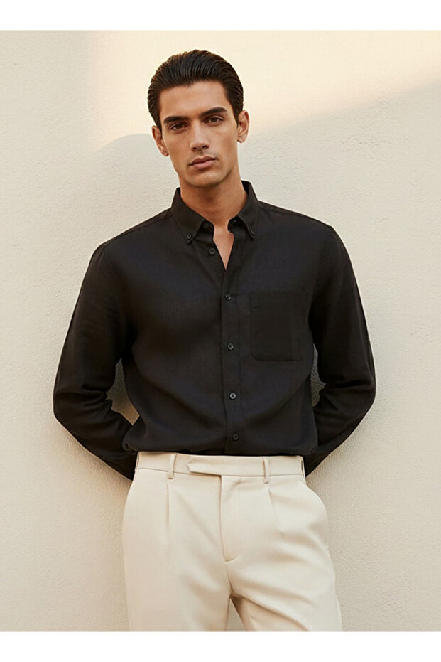 BUTTON DOWN LINEN BLEND SHIRT
