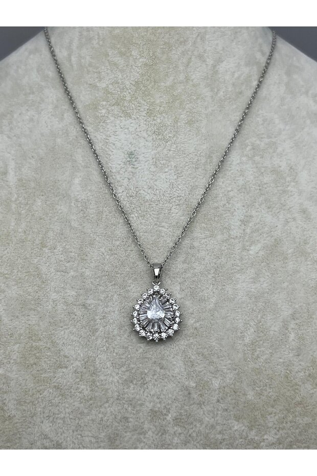26Kly28 - Steel Drop Stone Necklace