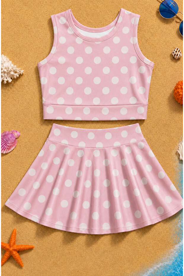 Girl's Polka Dot Skirted Swimsuit Set