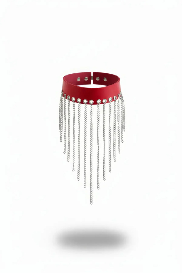 Red Choker Long Chain Tassel Leather Necklace