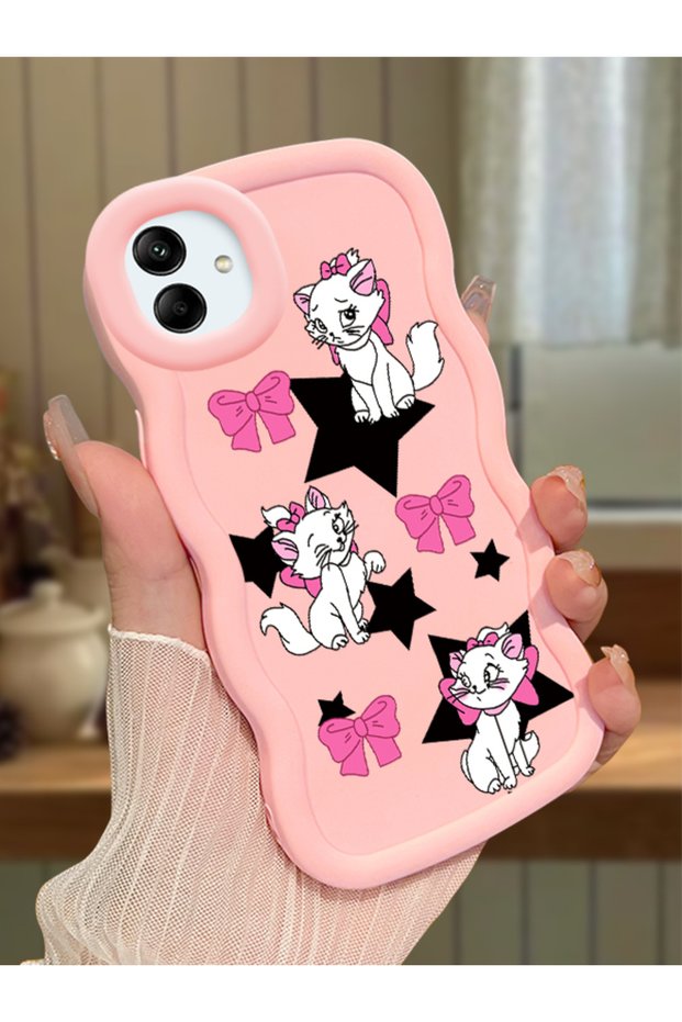 Samsung Galaxy A04 Compatible Case Camera Protector Pink Silicone Couple Phone Case Character Pattern