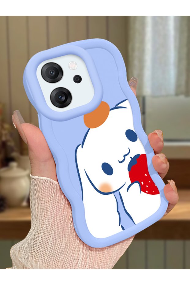 Oppo Reno 14F Compatible Case Camera Protector Blue Silicone Couple Phone Case Line Pattern