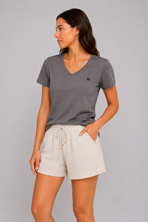 Women's 100% Cotton Single Jersey V-Neck Short Sleeve Basic T-Shirt - Light Burgundy