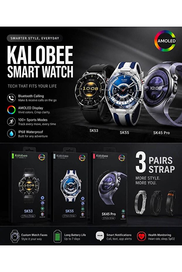 Smart Watch with 3 pairs strap