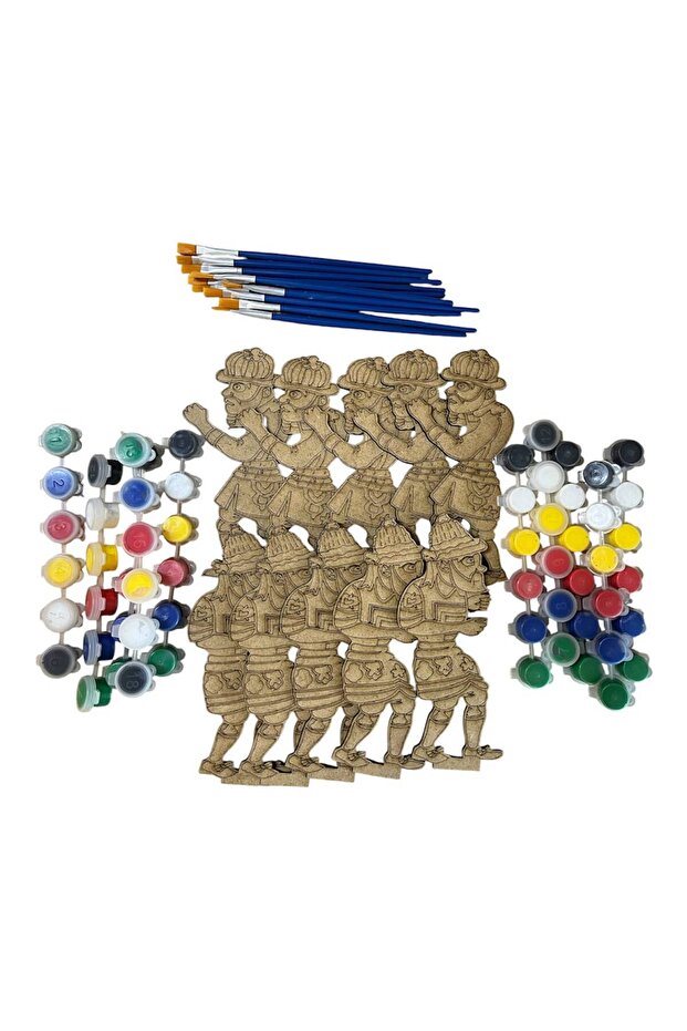 Painting Set Hacivat and Karagöz 10 Pieces + 10 Paints + 10 Brushes + 10 Stand Legs Gift