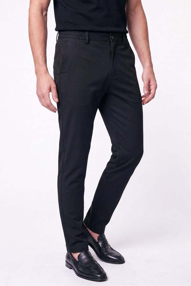 Comfort Fit Elastic Waist Flexible Linen Black Trousers P 1221