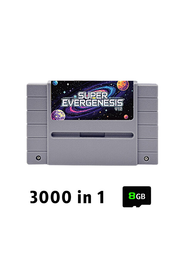 Grey Super EVERGENESIS 3000 in 1 SFC Game Card OS V12 With 8GB TF Card For 16-bit US SNES Video Game