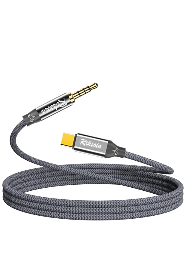 كابل صوت ريكسوين من النوع C إلى 3.5 ملم TRRS، بطول 5 متر، رمادي اللون، من AUX إلى USB-C، ستيريو 5D، خفيف الوزن للغاية، متين، ذكي.
