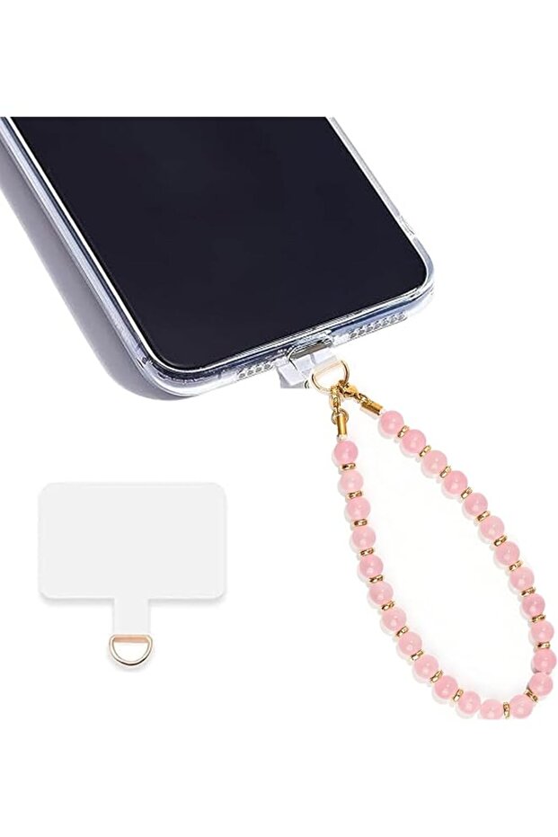 Beaded Phone Wrist Strap with Tether Tab, Rose Quartz Phone Charm Bracelet, Natural Stone Phone Lanyard,