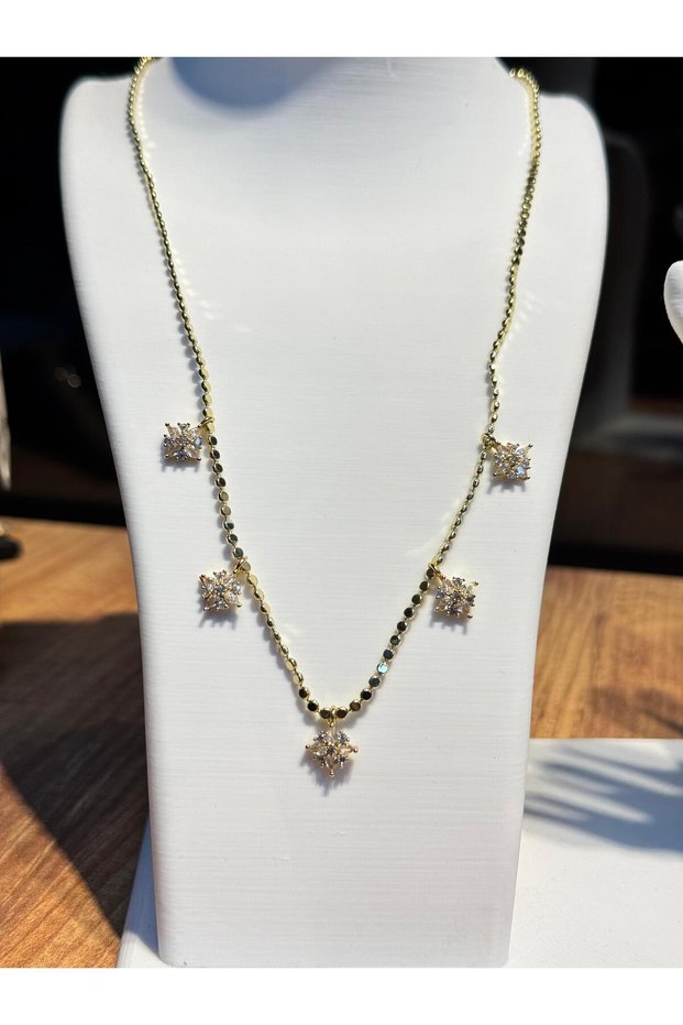 D'Oro Steel Multi-Stone Motif Zircon Stone Necklace