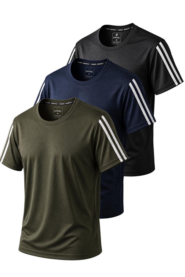 3-Piece Sleeve Stripe Quick Dry Breathable Fabric Sports T-Shirt