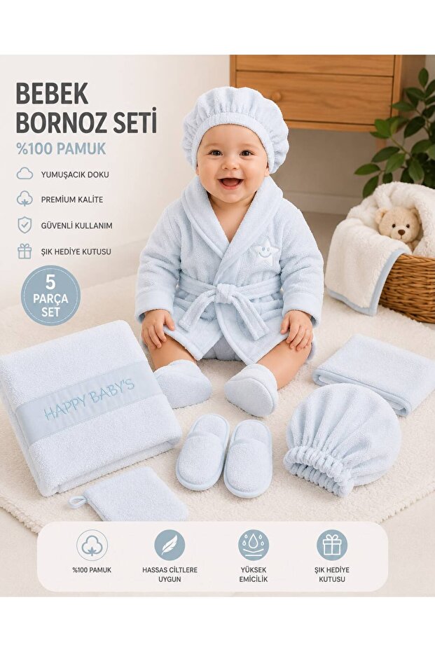 5 Piece Newborn Baby Bathrobe Set 100% Cotton Birth Gift