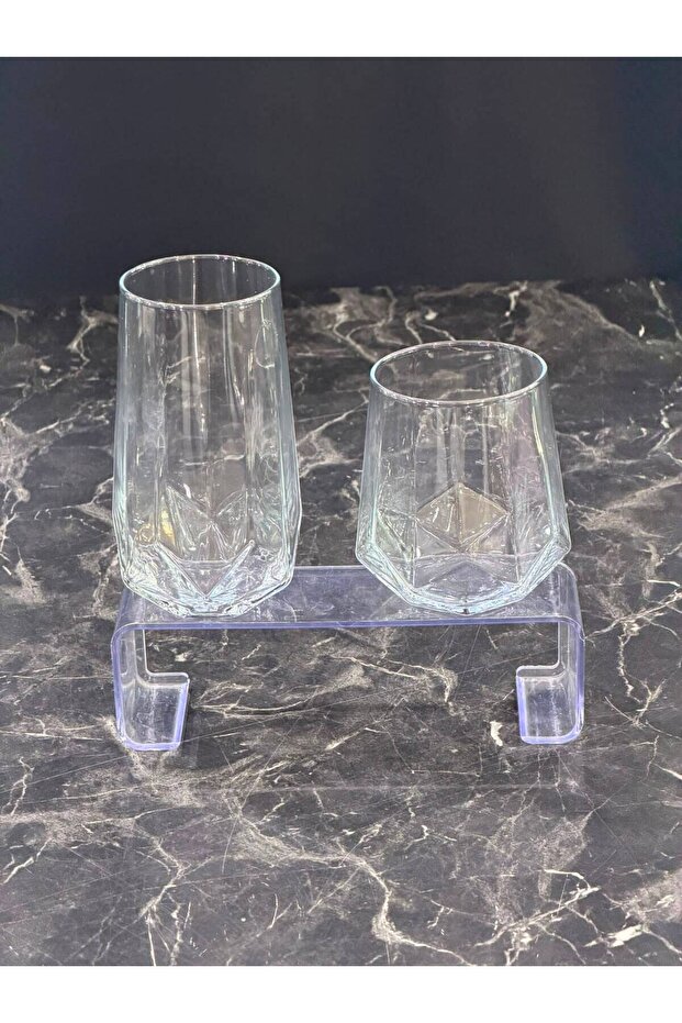 12-Piece Luxury Valeria Glass Water and Soft Drink Cup Set, 6 Tall + 6 Short Cups