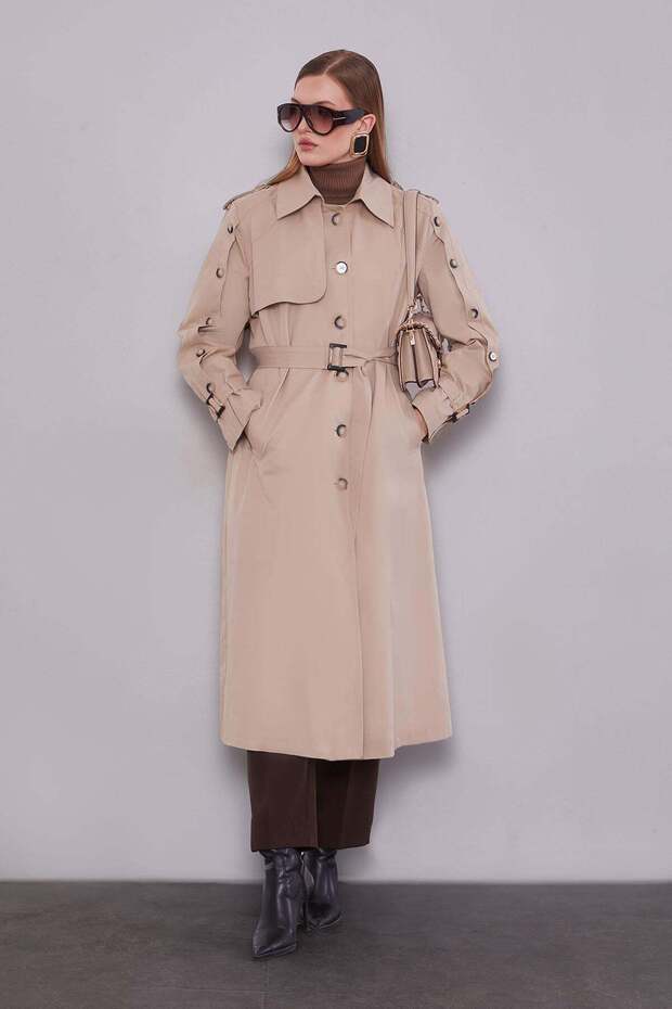 Beige Trench Coat with Cufflinks Detail