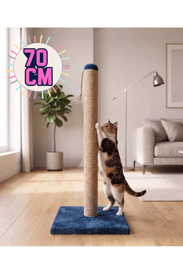 70 cm Blue Cat Scratching Board - Jute Rope Cat Scratcher with Sturdy Base