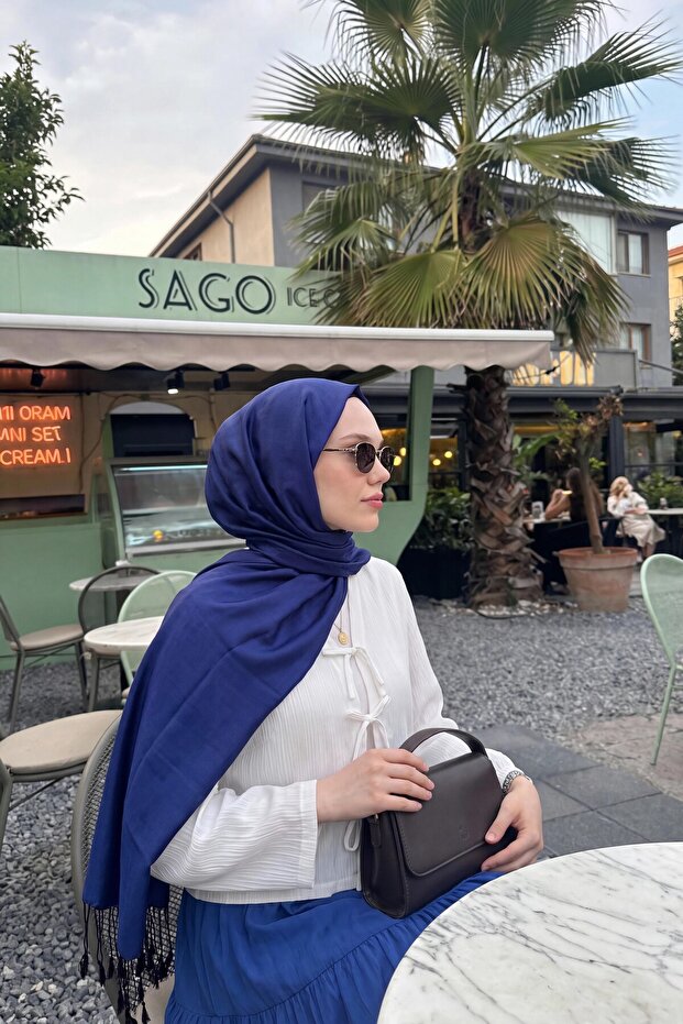 Double Sided Silk Shawl Blue