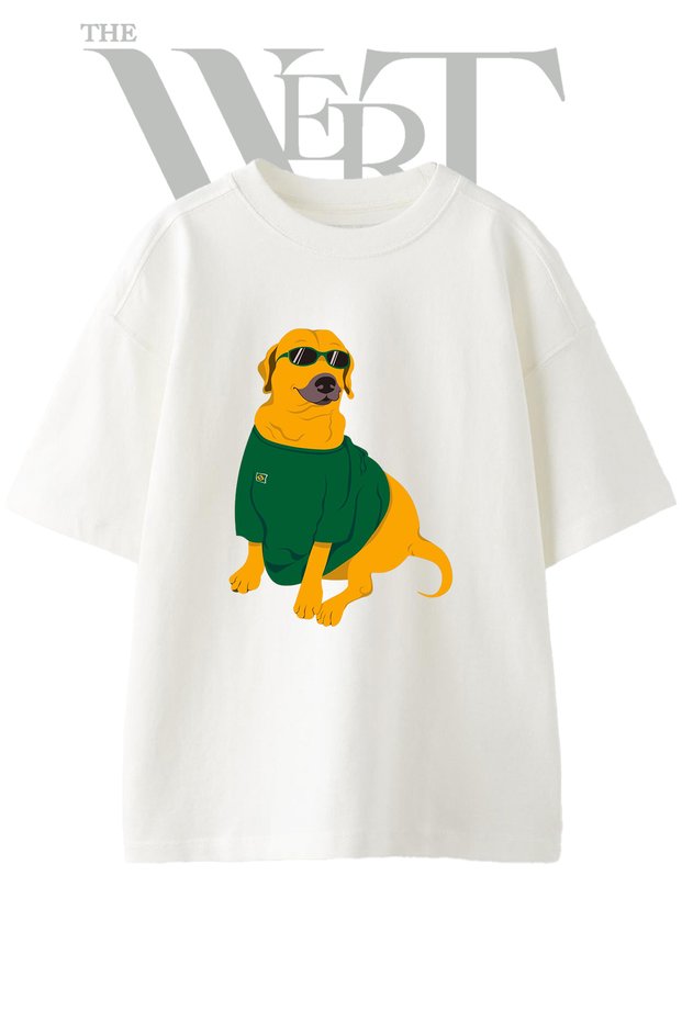Brazilian Dog Sunglasses Design Printed Unisex White Oversize T-Shirt