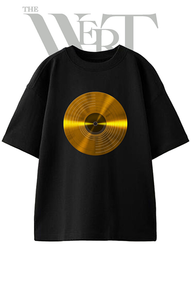 Gold Plaque Design Printed Unisex Black Oversize T-Shirt