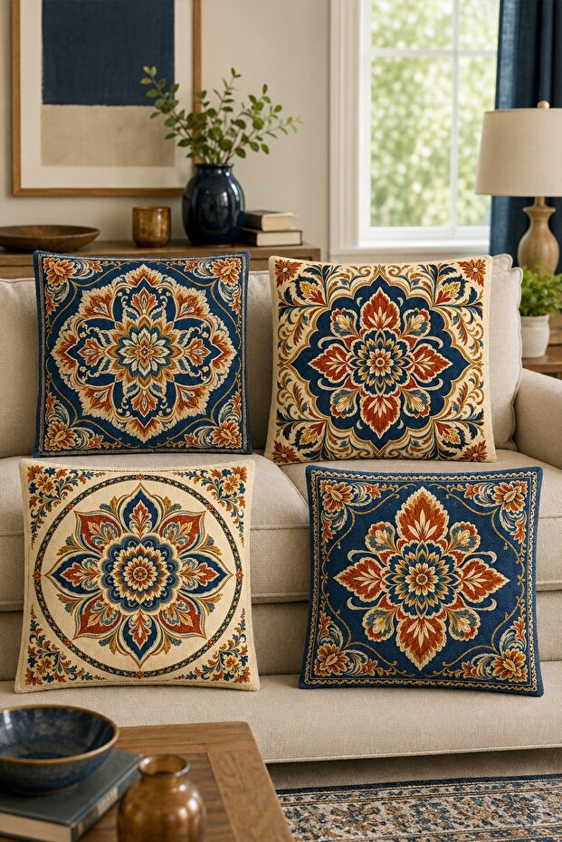 Set of 4 Pillow Covers with Artistic Patterns