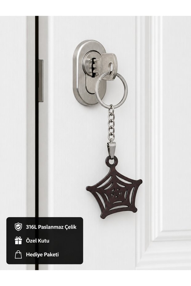 316L Stainless Steel Spider Web Design Keychain – Stylish, Metal Keychain