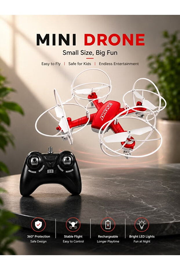 2.4Ghz Technology 6-Axis Gyroscope Altitude Hold Drone with Propeller Guard Stable Control Design for Beginner and Hobbyist Flight Fun - Red