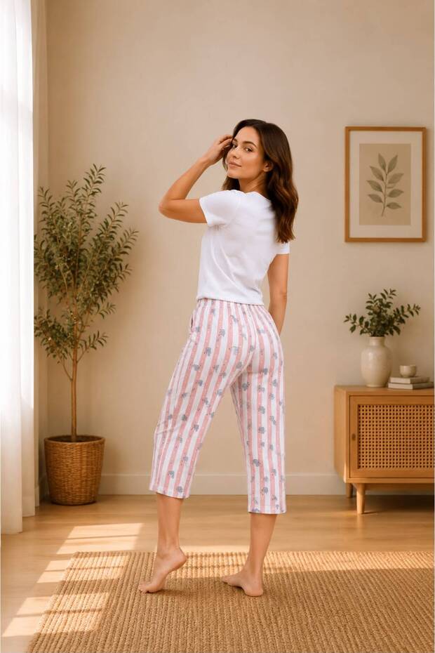 Women's 100% Cotton Seasonal Patterned Short Sleeve T-Shirt Capri Pajama Set