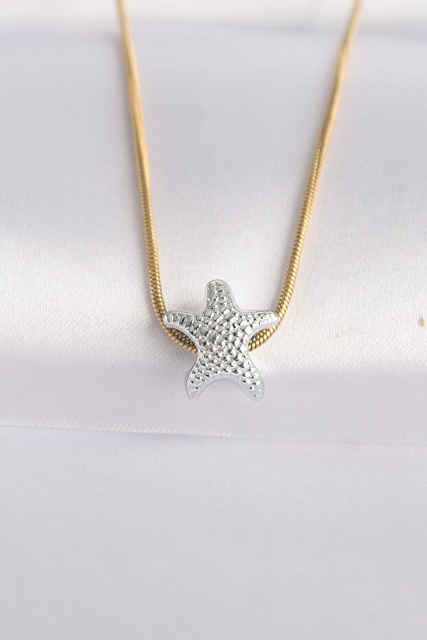 316L Steel Chain Gold Color Chain with Silver Color Starfish Design Necklace