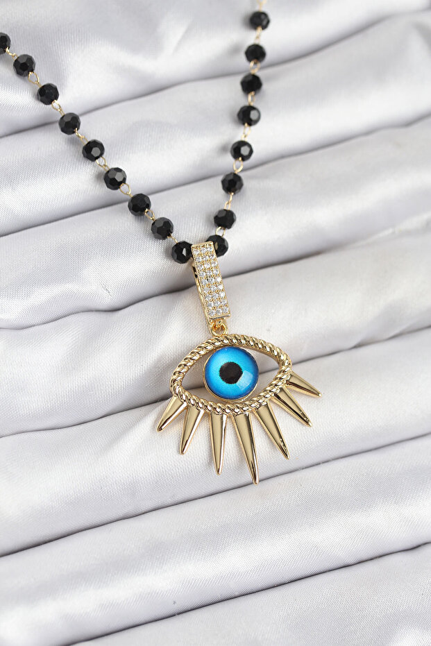 316L Steel Chain Crystal Beaded Eye Model Women's Necklace