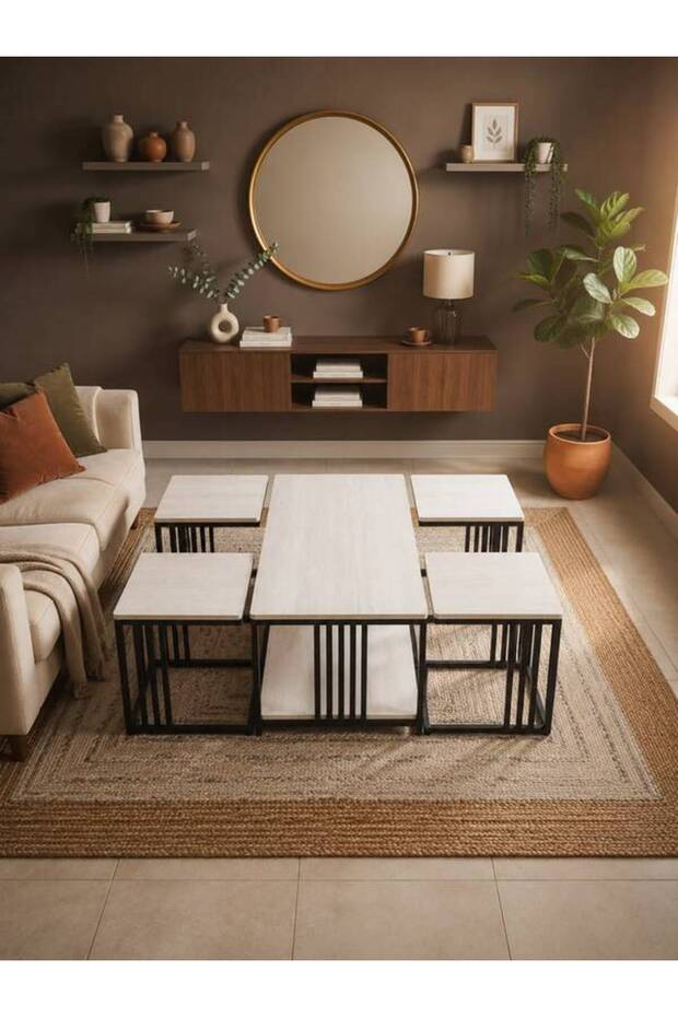 Modern 5-Piece Service Table Set (Main Table + 4 Side Tables)