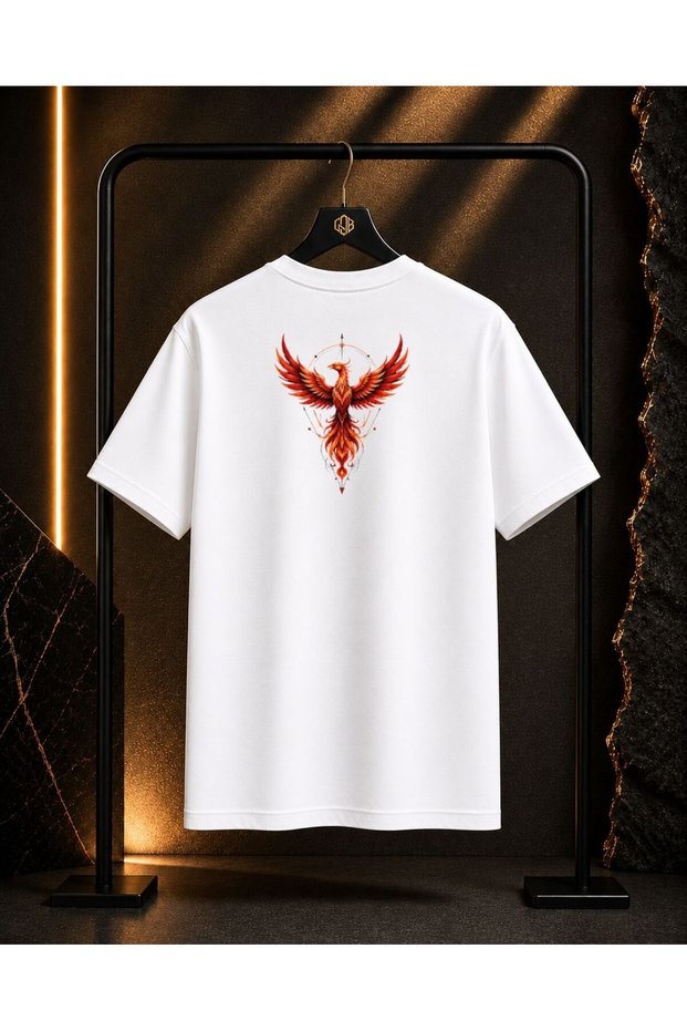 Unisex Fallow Phoenix Back Printed 100% Cotton Oversize Crew Neck Short Sleeve T-Shirt White
