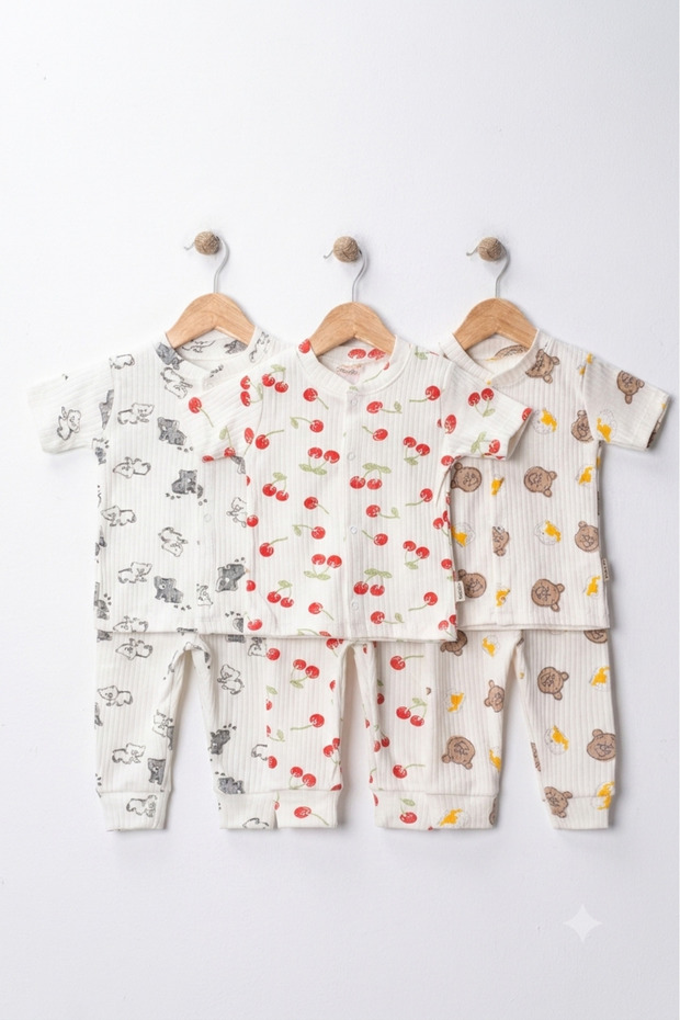 3-Piece Baby Long Romper Set | Kiz Bebek | 100% Cotton Rib | Ecru / Beige, Cream, Light Beige