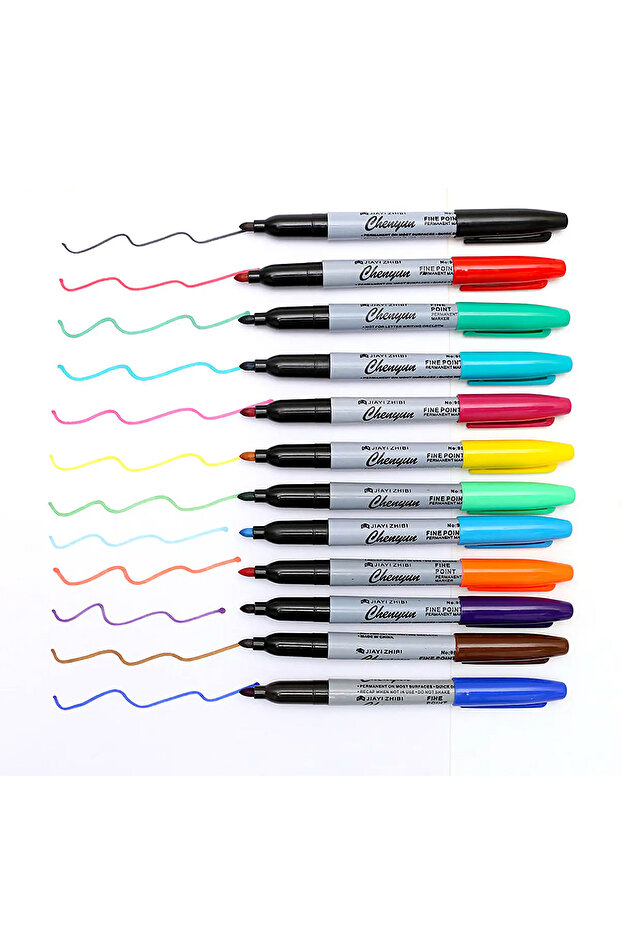 مجموعة أقلام تحديد دائمة متعددة الاستخدامات مكونة من 12 قطعة، مثالية للمكتب والفصول الدراسية، متينة وتدوم طويلاً، تصلح للاستخدامات المتعددة.