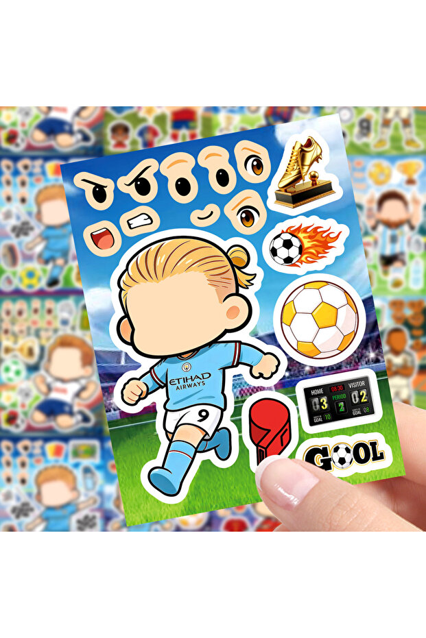 8pcs x2 8/16 Pcs Cartoon Little Soccer Player Make A Face Stickers, Educational DIY for Cup Diary He