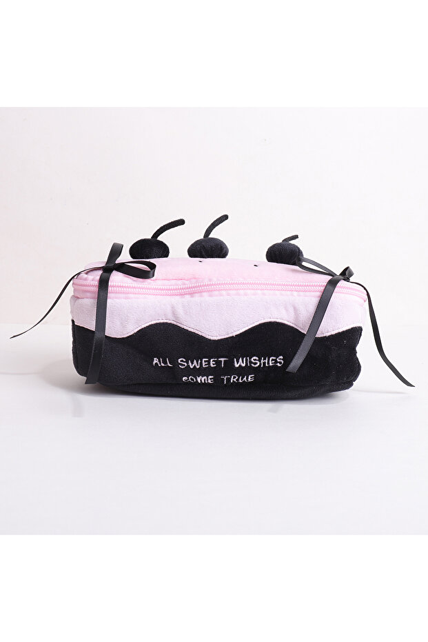 Black New Plush Cherry Cake Pen Bag Large Capacity Pencil Case Students Multifunction Stationery Bag