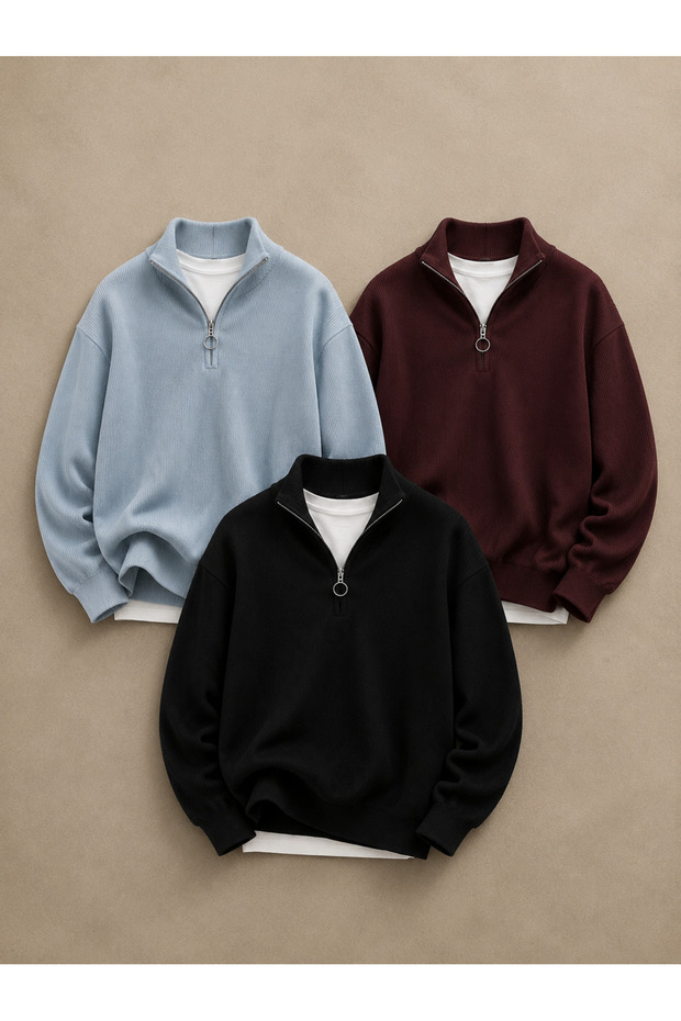 3-Piece Advantageous Premium Men's Casual Half-Zip Winter Knitwear Thessaloniki Sweater