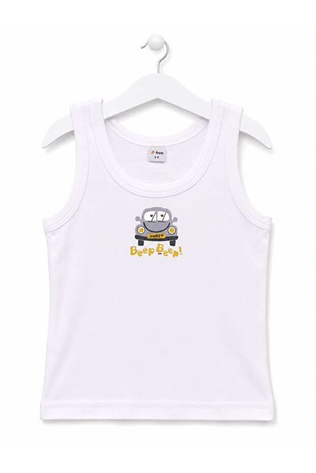 Boy's Printed 100% Cotton Thick Strap Undershirt White Soft Textured (1-14 Years Old)