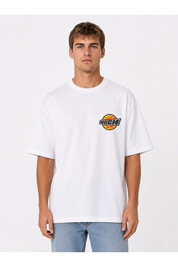 Unisex Women's Men's Much World Logo Front Design Printed Oversized Thick Fabric Relaxed Fit T-Shirt