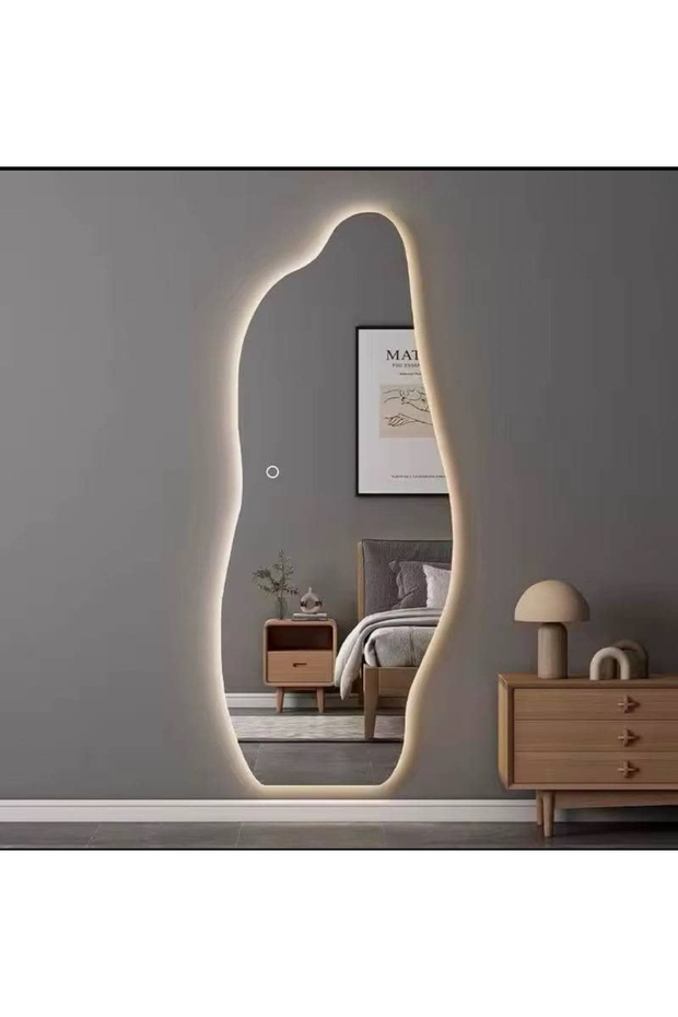 مرآة حائط LED كهربائية ثلاثية الألوان بتصميم منحنيات - 159 × 55 cm